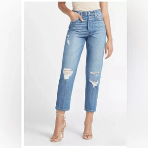 Express Dad Jean Womens 2 High Waist Distressed Ripped Cropped Button Fly